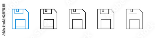 Floppy disk icons in five different stroke sizes