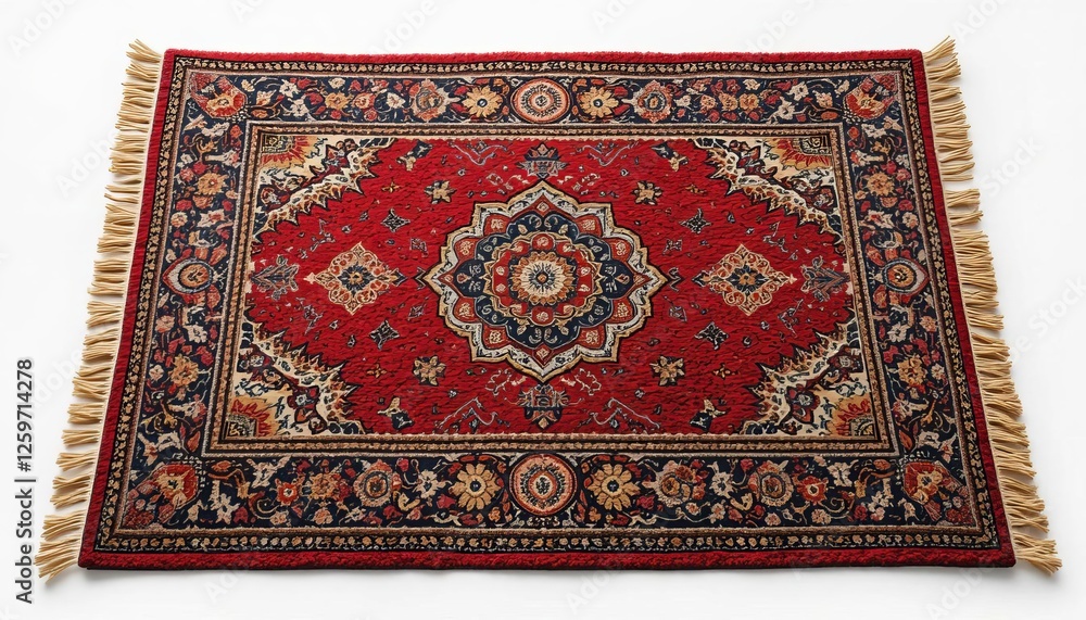 Ornate Red and Dark Blue Rug with Fringes Ornate Red and Dark Blue Rug with Fringes