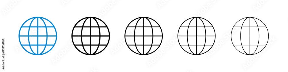 Globe icons in five different stroke sizes Globe icons in five different stroke sizes
