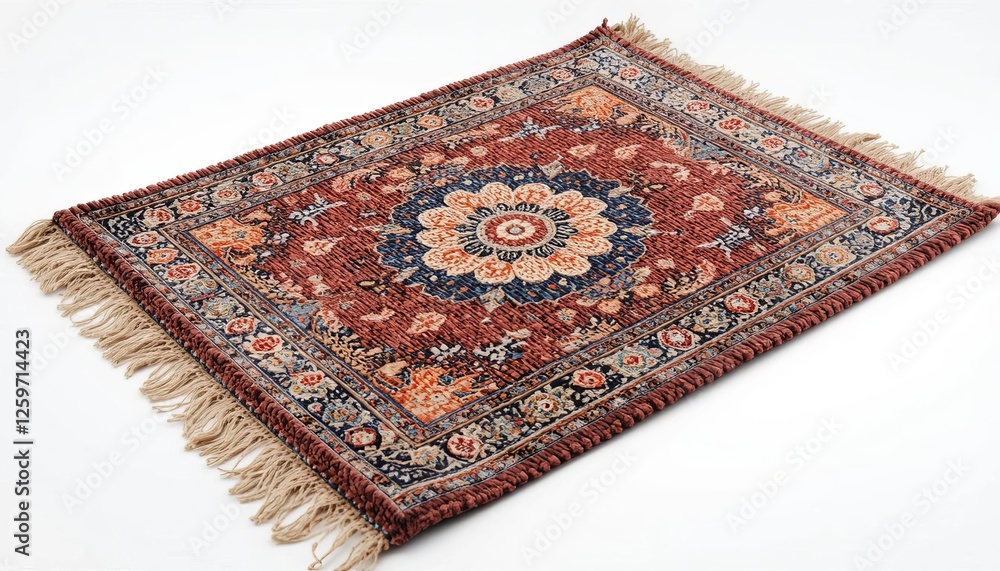 Ornate rug with floral and geometric patterns Ornate rug with floral and geometric patterns