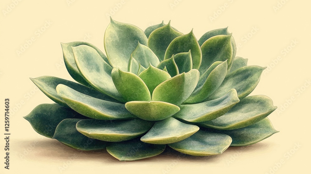 Lush green succulent plant with layered rosettes against a soft beige background, ideal for decor Lush green succulent plant with layered rosettes against a soft beige background, ideal for decor