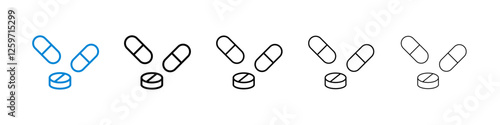 Medicine icons in five different stroke sizes