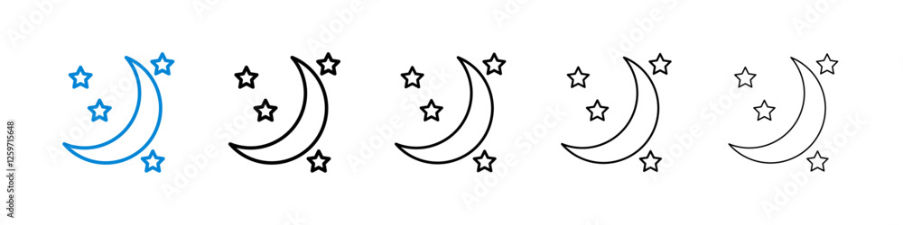 Moon stars icons in five different stroke sizes Moon stars icons in five different stroke sizes