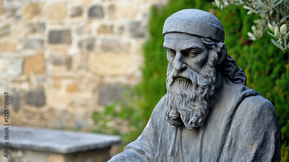 Fototapeta premium Ancient Greek Man Statue with Detailed Face and Beard Features