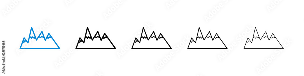 Mountains icons in five different stroke sizes Mountains icons in five different stroke sizes