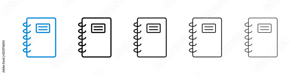 Notebook icons in five different stroke sizes Notebook icons in five different stroke sizes
