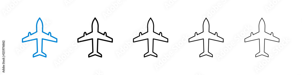 Plane icons in five different stroke sizes
