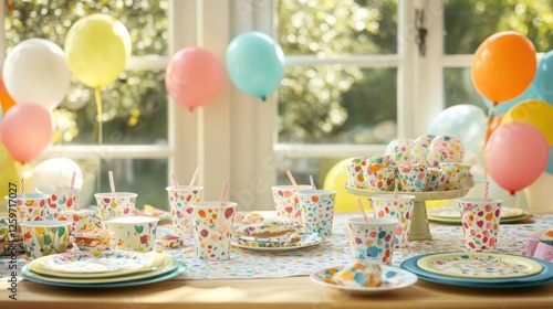 A Vibrant Birthday Celebration Table Setting with Colorful Themed Decorations