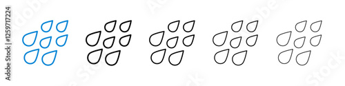 Raindrops icons in five different stroke sizes