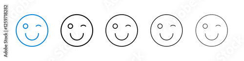 Smile wink icons in five different stroke sizes