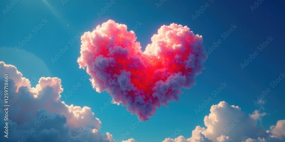 A Serene Heart-Shaped Cloud Formation in a Vivid Pink Hue Against a Brilliant Azure Sky A Serene Heart-Shaped Cloud Formation in a Vivid Pink Hue Against a Brilliant Azure Sky