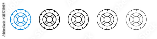 Tire icons in five different stroke sizes