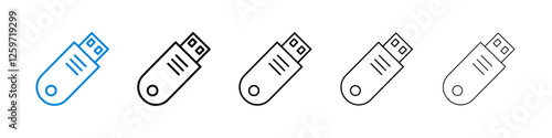 USB pendrive icons in five different stroke sizes