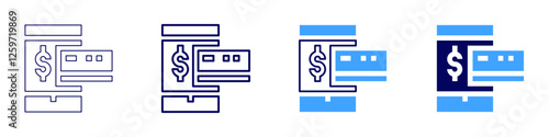 Mobile payment app integration icon in 4 different styles. Thin Line, Line, Bold Line, Duotone. Duotone style. Editable stroke