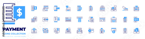 Payment icon collection. Bold line style. Duotone colors. online payment, cashier machine, point of service, cash machine, money, invoice