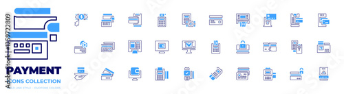 Payment icon collection. Bold line style. Duotone colors. payment, online payment, pos terminal, credit card, dataphone, ewallet, atm