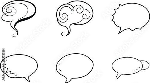 Six Diverse HandDrawn Speech Bubbles for Comics and Design