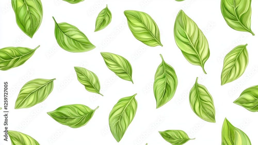 Scattered Green Leaves on A White Background Creating A Fresh and Natural Botanical Pattern Scattered Green Leaves on A White Background Creating A Fresh and Natural Botanical Pattern