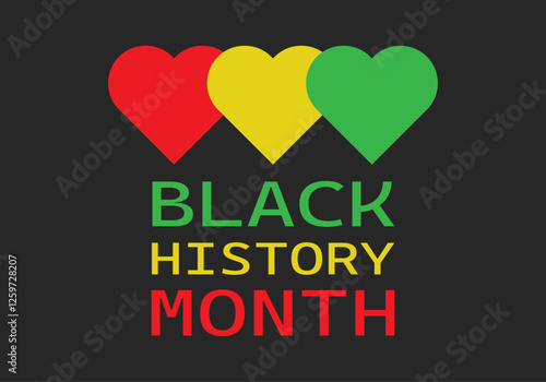Cartel con corazones rojo, amarillo y verde del mes de la historia negra