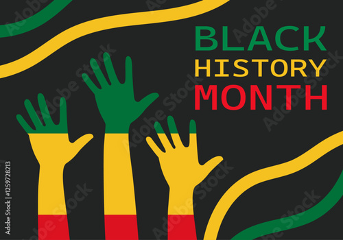 Cartel del mes de la historia negra con silueta de manos y color verde, amarillo y rojo de africa