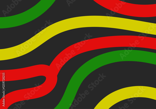 Fondo abstracto con trazos curvos y ondulados rojos, verde y amarillo, colores de áfrica por el mes de la historia de las personas negras