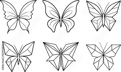 Six Geometric Butterfly Designs Line Art, Tattoo Sketches
