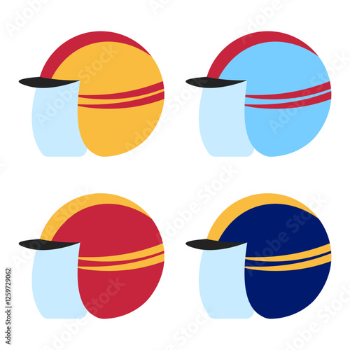 Isolated illustration of a collection of cute cartoon motorbike scooter helmets in blue, red and yellow