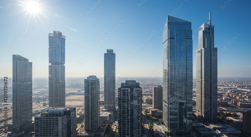 Fototapeta premium テレビ会議 背景用オフィス外観 都市 高層ビル cityscape video conferencing backgroun