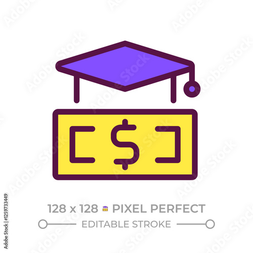 Financial literacy pixel perfect RGB color icon. Money management, economics. Budgeting skills. Savings strategy. Isolated vector illustration. Simple filled line drawing. Editable stroke