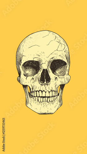 Wallpaper Mural Minimalist Hand-Drawn Human Skull Vector Illustration on Yellow Background Torontodigital.ca