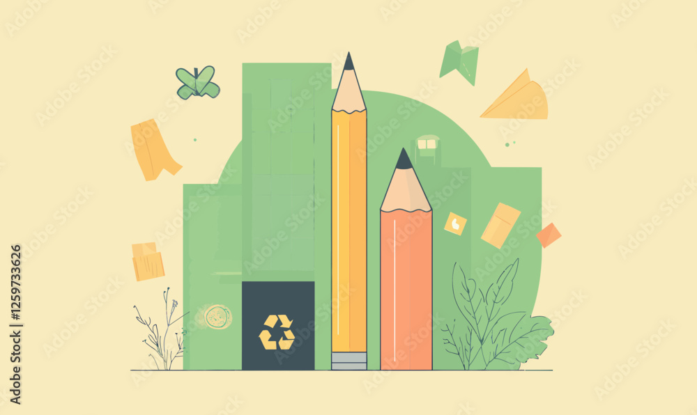 Obraz premium Giant Pencil Illustration with Recycling Theme in Minimalist Style