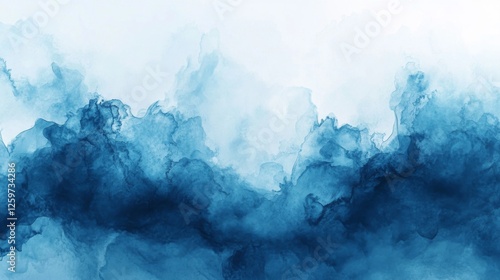 Abstract watercolor background in blue hues. Featuring fluid and organic shapes. Emphasizing calmness and creativity. Ideal for artistic and soothing visuals.