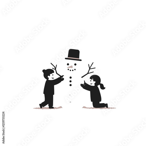 Children Building a Snowman Together on a Winter Day