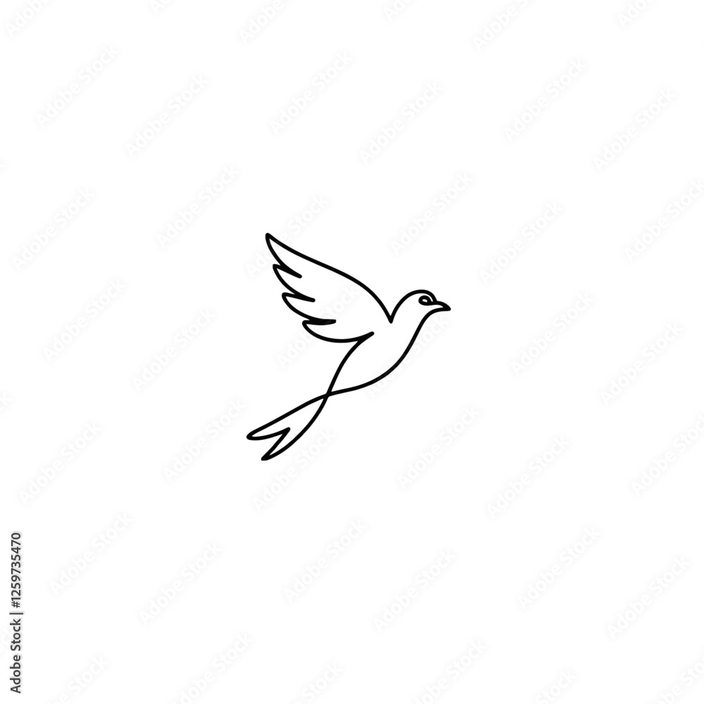 Fototapeta premium Simple Line Art of a Soaring Bird on a White Background