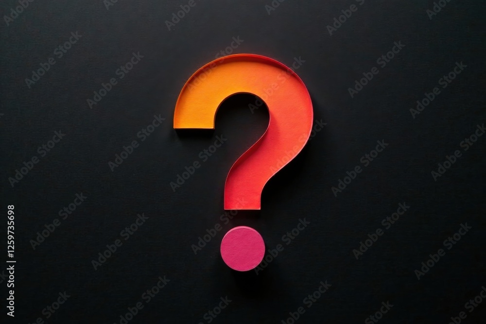 A vibrant question mark crafted from layered paper, featuring a gradient of warm hues against a dark backdrop. A vibrant question mark crafted from layered paper, featuring a gradient of warm hues against a dark backdrop.
