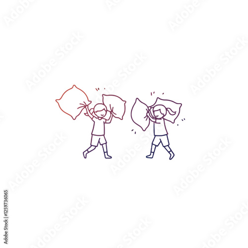 Illustration of Children Playing and Pillow Fighting in a Joyful Scenario
