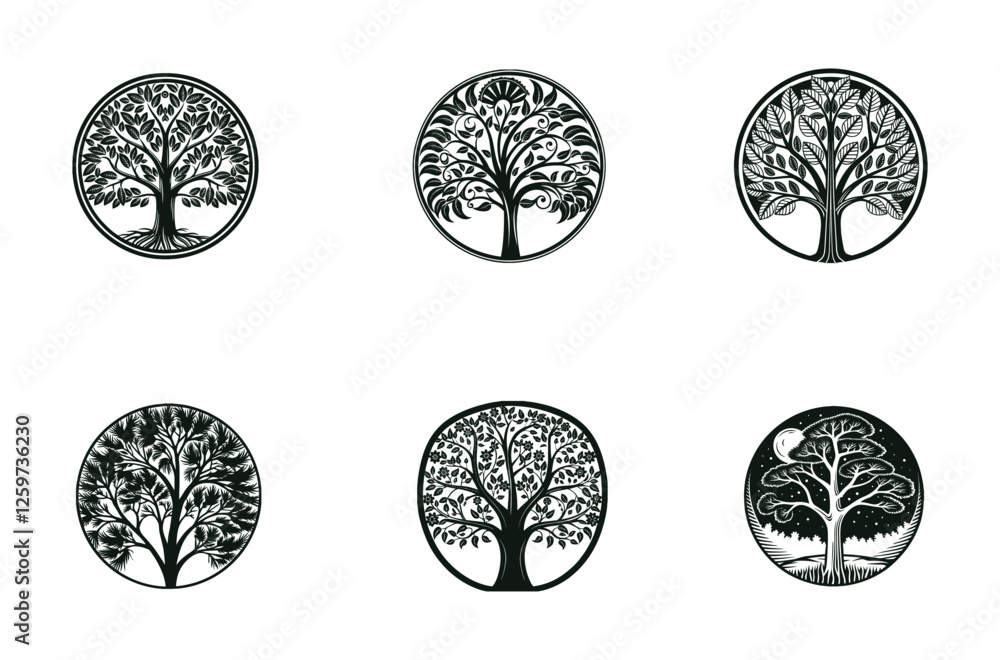 Obraz premium Elegant Tree Silhouette Vector Collection 