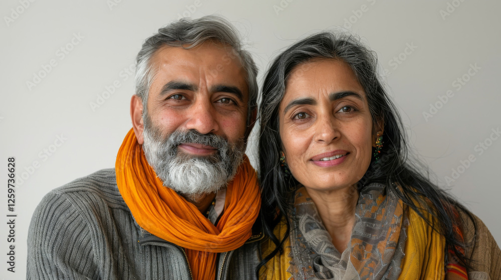 Portrait of a middle-aged happy Indian couple posing together Portrait of a middle-aged happy Indian couple posing together