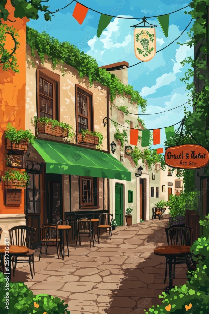 Obraz premium Charming Italian Cafe Scene Illustration