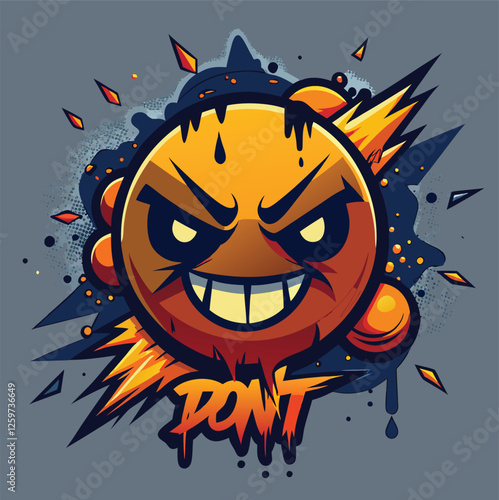 An angry and intense cartoon face with a sharp, fierce expression looks ready to burst.