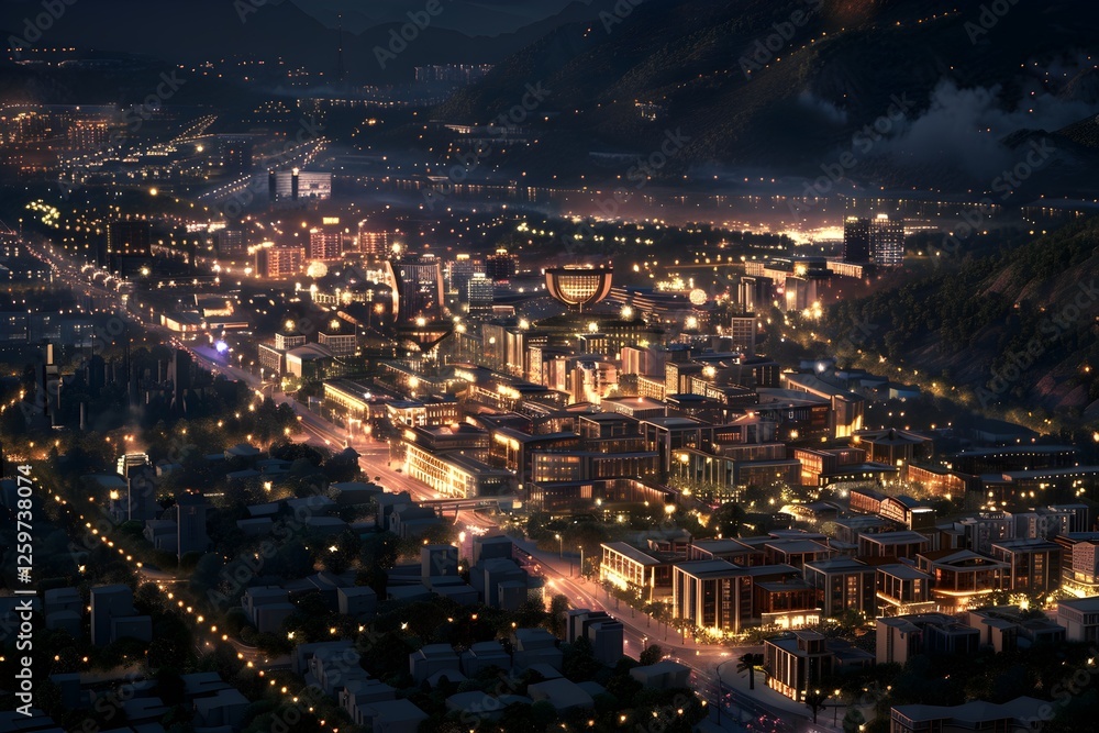 Obraz premium City Skyline at night, HD, night view, banner wallpaper, Urban landscape