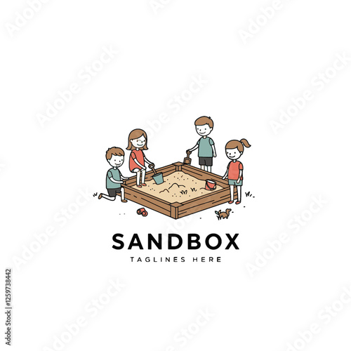 Illustration of Children Playing Together in a Sandbox