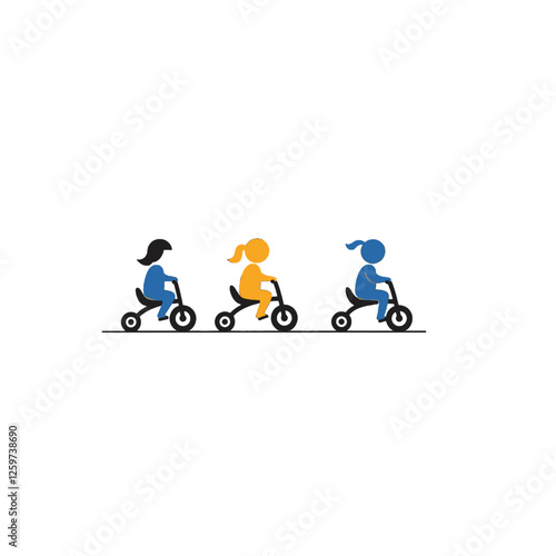 Children Riding Tricycles in a Line Icon Design Illustration