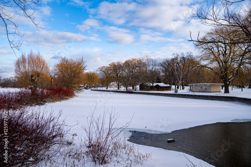 Photography Snow-covered winter view of Toronto Islands.