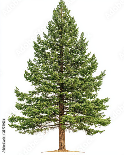 tall cedar tree with lush green foliage against white background