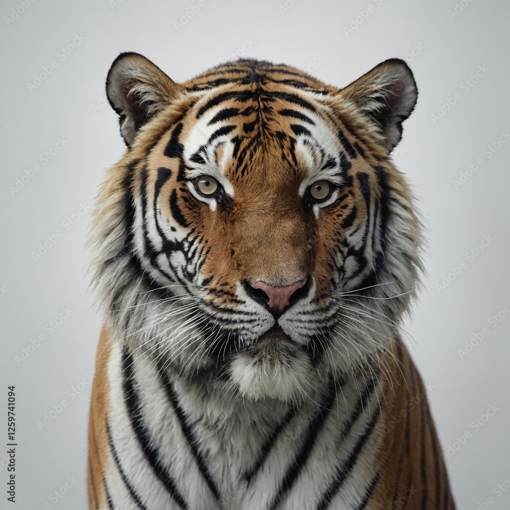 Ein hyperrealistisches Porträt eines weißen Tigers, der kraftvoll neben leuchtendem Gletscherwasser rennt, vor einem minimalistischen weißen Hintergrund. Ein hyperrealistisches Porträt eines weißen Tigers, der kraftvoll neben leuchtendem Gletscherwasser rennt, vor einem minimalistischen weißen Hintergrund.