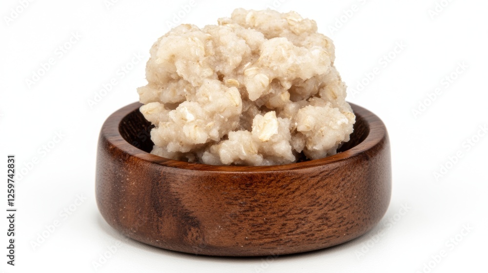 Bowl of Fluffy Cooked Oats with Natural Texture on a Wooden Surface Bowl of Fluffy Cooked Oats with Natural Texture on a Wooden Surface