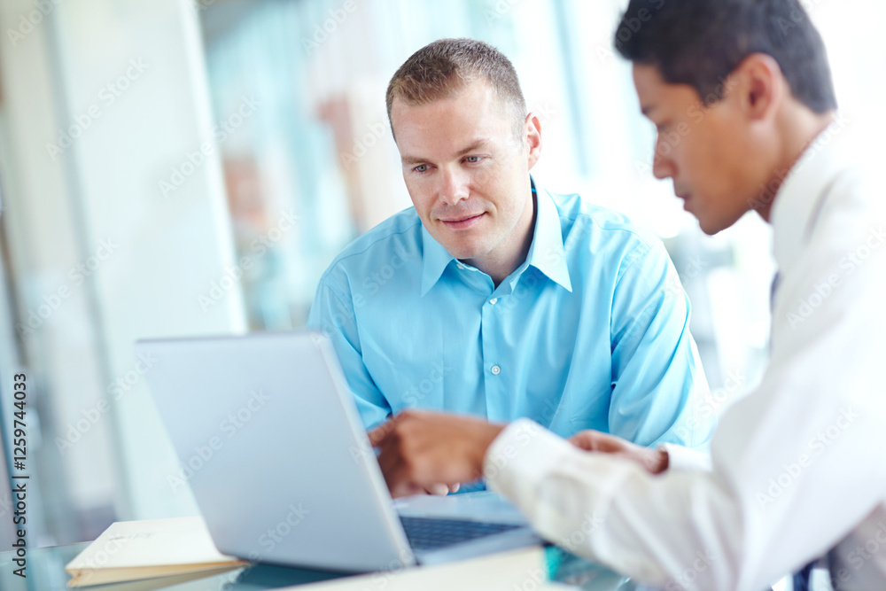 Men, laptop and meeting for human resources review in office, monitor applications and resume. Online, discussion and collaboration with onboarding recruitment process, support and hiring candidates Men, laptop and meeting for human resources review in office, monitor applications and resume. Online, discussion and collaboration with onboarding recruitment process, support and hiring candidates