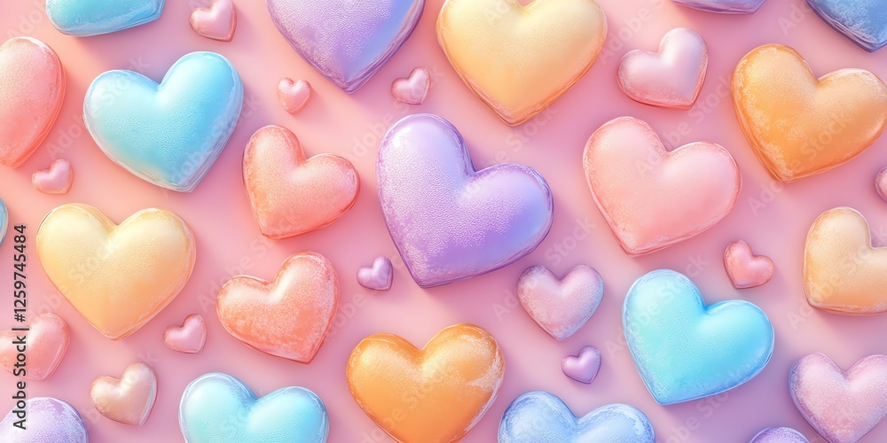 Fototapeta premium A vibrant candy-colored heart background featuring pastel hues and playful patterns, perfect for Valentine's Day designs and love-themed projects.