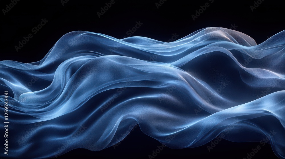 Obraz premium Abstract blue fabric waves, dark background, design element